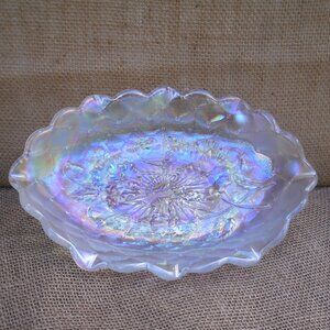 Vintage Imperial Pansy Frosty White Carnival Glass Dish